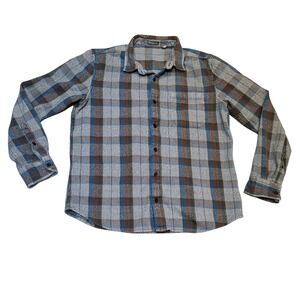 Toad&Co Men's M Organic Cotton Flannel Shirt Gray Blue Plaid Long Sleeve Outdoor